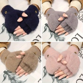 Resim Kadın Kış Sıcak Yünlü Eldiven, 1 Çift, Açık Parmak Flit Eldiven, Kalın Örgü, Esnek Polyester, Dış Mekan Kullanımı, Makine Yıkamalı ve Kuru Temizlenebilir 