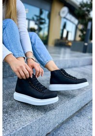 Resim Pabucmarketi Bağcıklı Kadın Sneaker Bot Siyah Siyah 