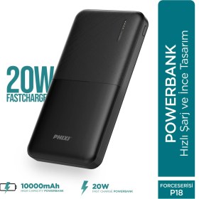 Resim Phixi Basic P18 22.5W 10000mAh Hızlı Şarj Cihazı - PD Powerbank - 1 PD 1 USB Port LED Gösterge - Taşınabilir Şarj Cihazı 