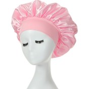 Resim Awegeo Kadın Pembe Saten Bonnet - Yumuşak, Rahat Uyku Kapağı, Ruffled Tasarım, Yağsız Polyester, Saç Koruma ve Stil için Mükemmel, Saç Koruma Kapağı | Ruffled Bonnet | Yağsız Malzeme 