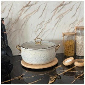 Resim Granit Güveç Tencere Gold Kulp 20 Cm Derin Beyaz Beyaz 