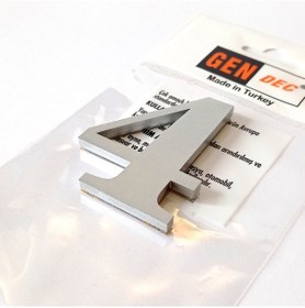Resim Gendec Kapı Numarası 7Cm No:4 Metalik Gri Kendinden Yapışkanlı Nu 