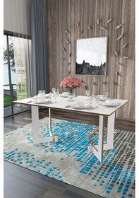 Resim Asra Trend Yemek Masası YM-02 %100 MDF 6 Kişilik Modern Mutfak Masası Beyaz 