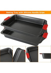 Resim Silikon Saplı Dikdörtgen Fırın Tepsisi Metal Yanmaz Yapışmaz 40 Cm Siyah 