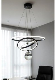 Resim Çember Tek Top Led Avize, Çember Sarkıt Led Avize, 3 Renk Led Avize, Modern Lüks Salon Avize Siyah 