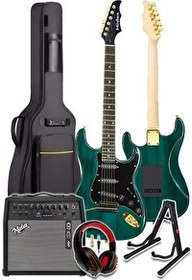 Resim Midex GLC-40GR-50AMP 50 W Şarjlı BT Amfi Kulaklık ve Full Elektro Gitar Seti 