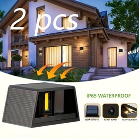 Resim 2 adet / 4 adet Güneş LED Duvar Lambası, Ayarlanabilir Aydınlatma Aralığı, Dış Mekan Bahçe için Yukarı ve Aşağı Işınlama Duvar Lambası, Teras, Ortam Işığı, Modern Villa Peyzajı, Geçit, Koridor 