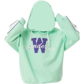 Resim İrem Kız Çocuk Wonderless Yazı Desenli Kolları Şeritli Kapüşonlu Yeşil Sweatshirt 
