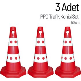 Resim İleri Trafik 3 Adet PPC Trafik Konisi 50 cm Trafik Dubası Seti 