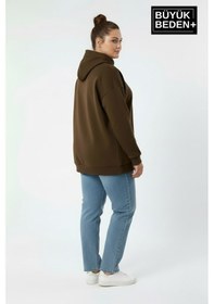 Resim Süperlife Kadın Büyük Beden Brooklyn 1970 Baskılı Kapüşonlu İnce Sweatshirt Spr26bswk964 Kahverengi 