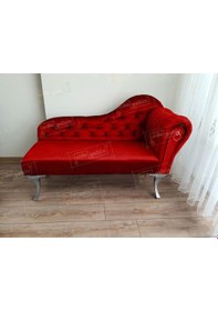 Resim Ters Kol Dekoratif Bihter Koltuk Josefin Puf 130 Cm Gümüş Ayak Kırmızı 