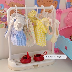 Resim 11 parça set (1 stand + 10 mini askı) Minyatür Giysi Saklama Kutusu: Beyaz Plastik Masaüstü Aksesuarları Kozmetik ve Aksesuarlar için 