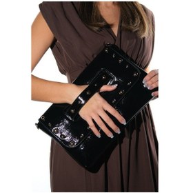 Resim Marry Siyah Kırışık Rugan Troklu Kadın Clutch Çanta 