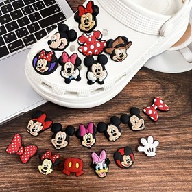 Resim 19 parça Mickey ve Minnie çizgi film karakteri ayakkabı aksesuarları seti, şık çıkarılabilir plastik ayakkabı aksesuarları, şık çiçek süslemeli ayakkabılar, aile ve arkadaşlar için tatil doğum günü hediyeleri için mükemmel seçim 