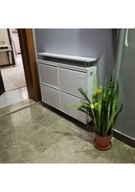 Resim KASER 2+2 YATAY RAFLI METAL AYAKKABILIK Beyaz 