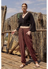 Resim Los Banditos Bohem Stil Dökümlü Paça Lastikli Pantolon Kırmızı Kilim 