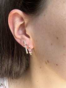 Resim Pembe Zirkon Taş Detaylı Küpe 