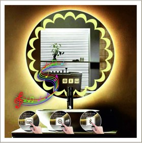 Resim Dnr-MirrorDnr-Mirror 70 cm Günışığı Ledli Tasarım Kumlamalı Dokunmatik Bluetoothlu Buğu Önleyicili Makyaj Banyo Aynası 