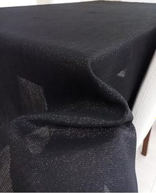 Resim Etamin Dokulu Keten Görünümlü Dertsiz Masa Örtüsü Siyah 13 Parça, 150 x 400 