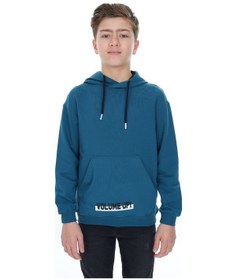 Resim Toontoy Kids Toontoy Erkek Çocuk Oversize Kapüşonlu Cepli Baskılı Sweatshirt - 2 İplik Petrol Mavi 