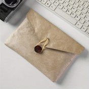 Resim 1 adet Vintage Esinli İnce iPad ve Belge Çantası - Hafif, Taşınabilir, Altın Tonlu Tokalı İş Stili Düzenleyici, Seyahat ve Ofis Kullanımı için Mükemmel, Belge Tutucu|Zarif Düzenleyici|Dayanıklı Fermuar Kapanışı, Belge Düzenleyici 