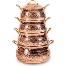 Resim Antep Sepeti Bakır Nakışlı 4'lü Güveç Tencere Seti 