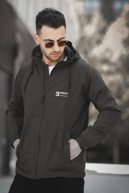 Resim Mmx Baskılı Suya Dayanaklı Slim Fit Erkek Kapüşonlu Mevsimlik Mont Yağmurluk - SIYAH / M 
