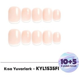 Resim 15'li Ten Rengi Kısa Yuvarlark Kyl1535fı Tekrar Kullanılabilir El Yapımı Protez Takma Tırnak Xs 