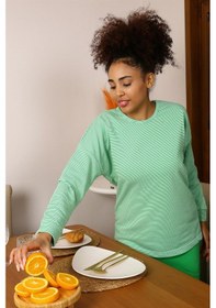 Resim Akbeniz Kadın Uzun Kol 3 İplik Penye Pijama Takım 4191 - S Yeşil 