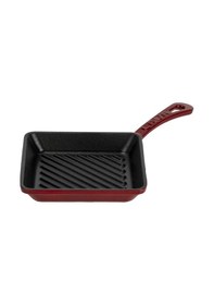 Resim Lava Döküm Mini Kare Izgara Tava Döküm Demir Yekpare Saplı Ölçü 16x16cm.-bordo Bordo 