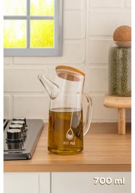 Resim Porsima 2093 Bambu Kapaklı Vakumlu Borosilikat Cam Yağdanlık Yağlık Sirkelik 700ml Şeffaf 