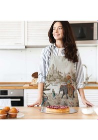 Resim Otantik Manzara Tasarımlı Mutfak Önlüğü Keten Kumaş, Uluslararası Yıkama Ve Solmama Sertifikası Çok Renkli 