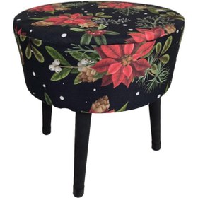 Resim Puf Koltuk Tabure - Kırmızı Çiçek Siyah 