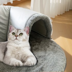 Resim 3in 1 Rahat Kedi Tünel Yatağı, Çok Yönlü Oyun Matı ve Küçükten Orta Boy Kediler, Tavşanlar İçin Kaymaz Tabanlı Rahat Yuva 