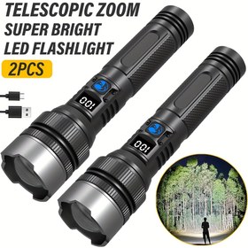 Resim 2 adet El Feneri, LED Şarj Edilebilir Işık, Dijital Ekranlı Açık Taşınabilir Arama Feneri, Teleskopik Yakınlaştırma, Açık Kamp, Balıkçılık, Avcılık, Yürüyüş ve Acil Durumlar için, Fener Süper Parlak Şarj Edilebilir, Pil Güçlü Fener, Mini Fener, Şarj Edilebilir Fener, Kamp Işığı, Balıkçılık Işığı, Yürüyüş Ekipmanı, Kompakt Tasarım, Hafif Fener, Uzun Ömürlü Işık, Dayanıklı Yapı, Yakınlaştırılabilir Işık, Çok Fonksiyonlu Işık, Kampçılar, Acil Durumlar, Açık Hava 