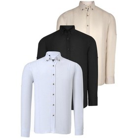 Resim Üçlü Set G721 Dewberry Erkek Gömlek-siyah-beyaz-bej Siyah-beyaz-bej 