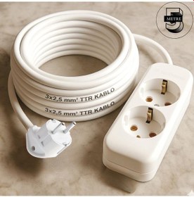 Resim Acaroğlu - 5 Metre 3x2,5mm² Ttr Kablo İkili Uzatma Grup Priz 5 