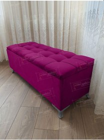 Resim Çizgi Kapitoneli Sandıklı Puf 100 Cm Gümüş Ayak Mor 