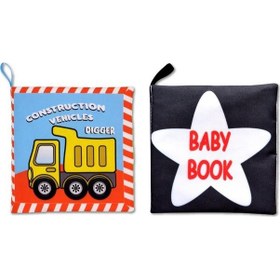 Resim 2 Kitap Tox İngilizce Siyah - Beyaz Bebek Ve İş Makinaları Kumaş Sessiz Kitap E118 E136 - Bez Kitap , Eğitici Oyuncak 