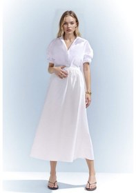 Resim DeFacto A Kesim Normal Bel Yarım Astar Poplin Midi Etek E8700AX25SPWT32 Beyaz 