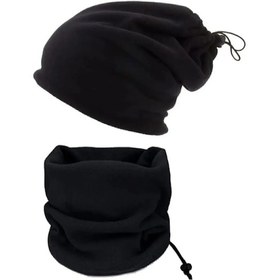 Resim Eke Tekstil 3'lü Set Soğuk Geçirmez Termal Polar Boyunluk Bere ve Örgü Kesik Eldiven Siyah 