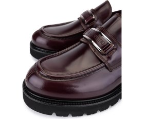 Resim Valentino Erkek Bordo Hakiki Deri Loafer Ayakkabı Eva Tabanlı Rahat Kullanım İçin 