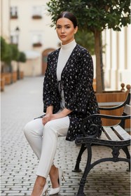 Resim Aişe tesettür Siyah Çiçekli Önü Bağlamalı Kimono Tunik / Likralı Yazlık Kumaş 