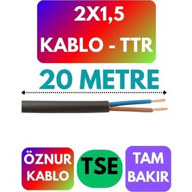 Resim Öznur 2x1,5 Ttr Kablo Siyah Metre Seçenekli - 20 Metre 