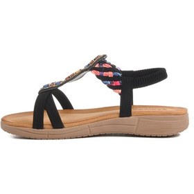 Resim Voyager Siyah Hakiki Deri Kadın Düz Sandalet Çok Renkli 