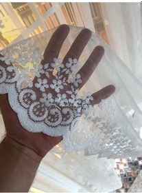 Resim Tül Perde Şazeli Desen Pırıltı Zeminli Jakar Örme Ekru 