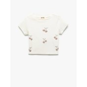 Resim Koton Pamuklu Kiraz Baskılı Bisiklet Yaka Kız Çocuk T-shirt 5SKG10165AK (5SKG10165AK) 