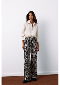 Resim Sateen Yüksek Bel Leopar Pantolon - Siyah-135183 Siyah 