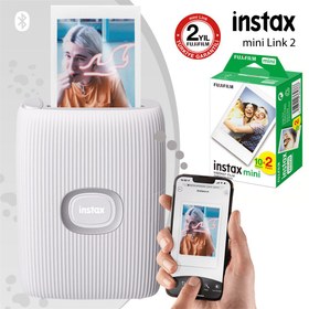 Resim Instax mini Link 2 Beyaz Akıllı Telefon Yazıcısı ve 20'li mini Film 