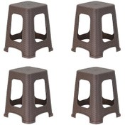 Resim Plastik Rattan Hasır Desenli Büyük Tabure 4 Lü Set 
